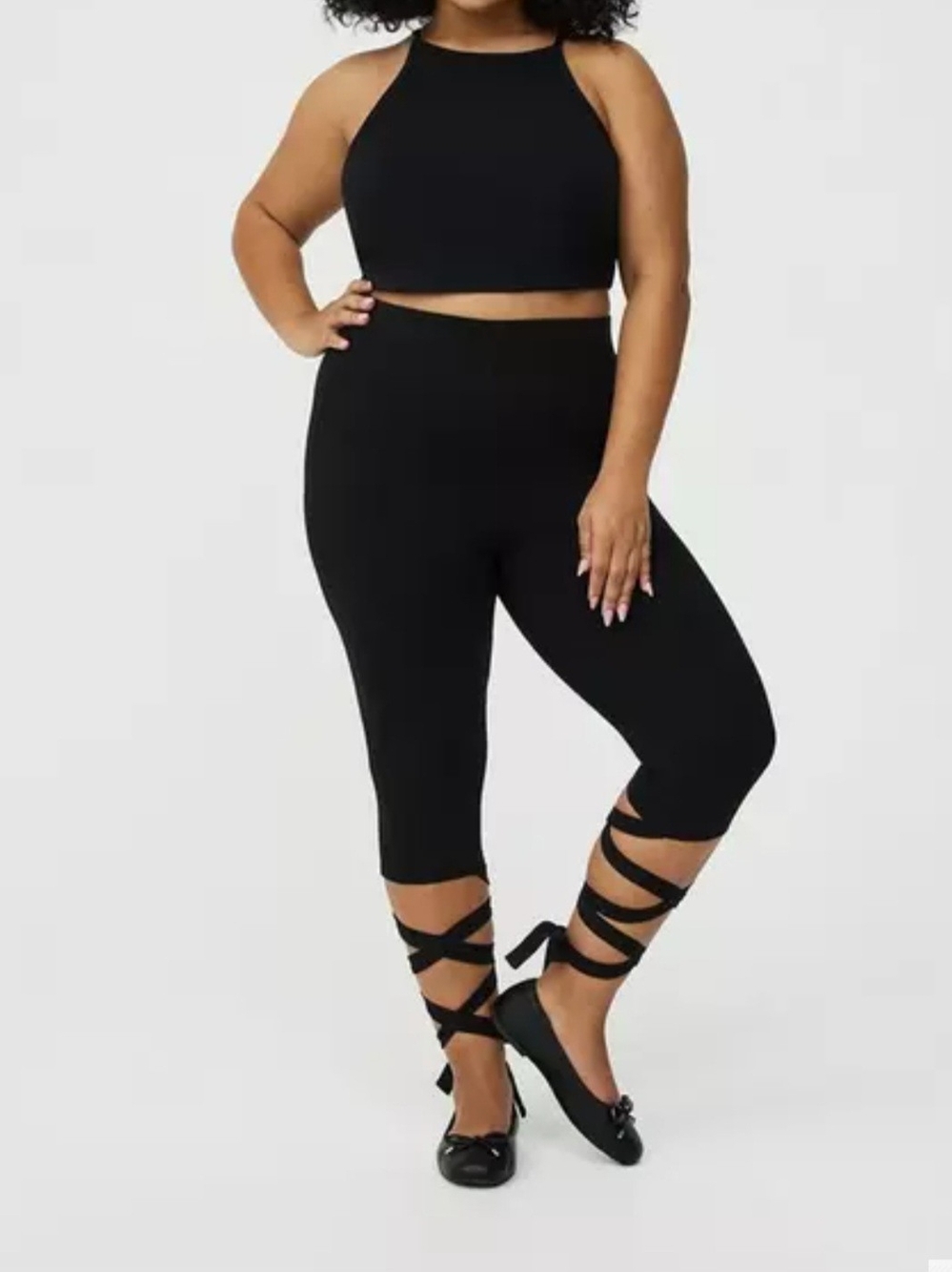 NWT Torrid Black Ballerina Tie Crop Leggings Plus Size 5 5X 28 Lace Up Calf